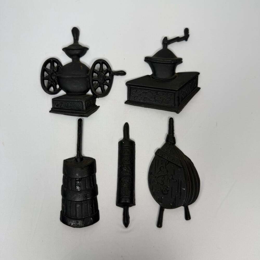 Vintage Sexton Black Cast Metal Kitchen Wall Plaques Set of 5